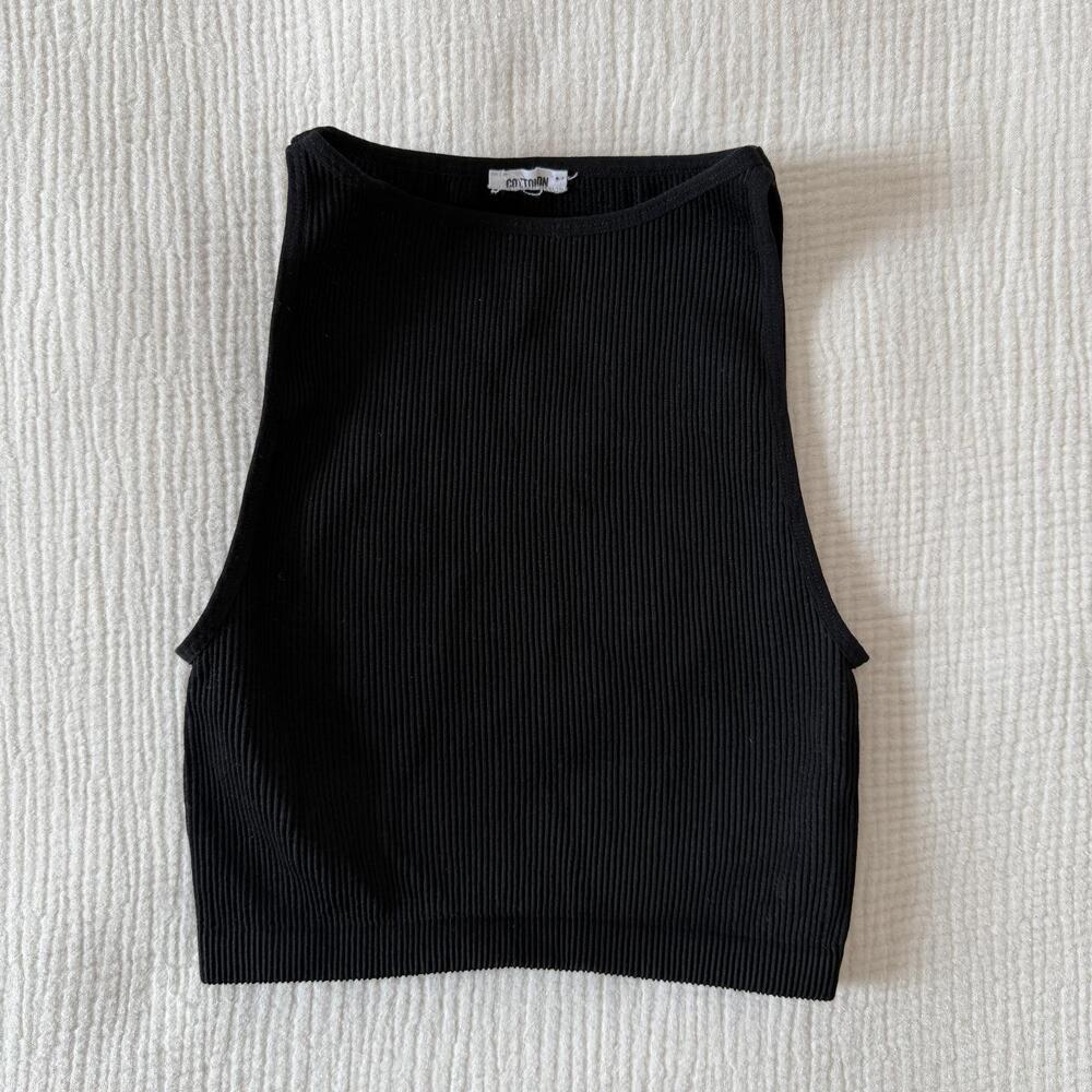 Cotton On Women's Black Ribbed Crop Tank Small